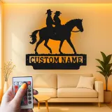 Custom Cowboy Couple on Horse Led Light Metal Wall Art Western Gift for Couples Ranch Home Decor