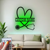 Personalisierte Stethoskop-Schild | LED Metall-Wandkunst für Arztpraxen | Individuelles Geschenk für Krankenschwestern | Klinik Wanddeko
