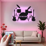 Custom Drum Set Led Light Metal Wall Art Personalized Musician Gift Studio or Music Room Decor 2