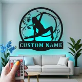 Cartel LED personalizado de gimnasia artística | Decoración mural de metal personalizada para habitación de niña | Decoración de aro aéreo