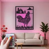 Panneau LED en métal personnalisé de coq | Art mural de cuisine de ferme moderne | Décor de grange rustique personnalisé