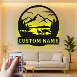 Cartel de metal LED de escena montañosa personalizado, regalo para amante de la naturaleza, decoración de cabaña o refugio