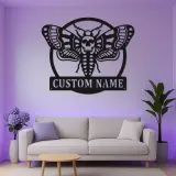 Cartel LED de polilla de cabeza de muerte personalizado | Arte mural de metal | Silueta de polilla de calavera | Regalo para habitación de Dark Academia