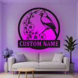 Custom Cardinal and Blossoms Led Light Metal Wall Art Personalized Nature Lover Gift Living Room or Garden Decor