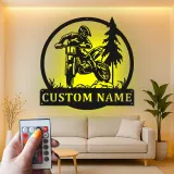 Décoration murale en métal personnalisée pour motocross avec rétroéclairage LED - Cadeau pour lui, décoration de garage ou de man cave 1