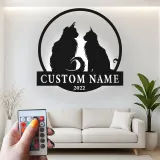 Custom Cat Couple Led Light Metal Wall Art Personalized Pet Lover Gift Living Room or Bedroom Decor
