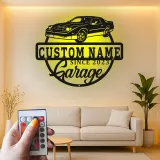 Cartel de metal LED personalizado para garaje con coche, regalo personalizado para entusiastas de coches, decoración mural de garaje 2
