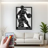 Custom Female Basketball Player Led Light Metal Wall Art Personalized Athlete Gift Game Room Sports Decor
