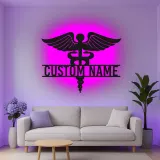 Cartel de metal LED Caduceo personalizado Regalo para profesionales médicos Decoración de oficina o clínica