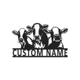 Décoration murale en métal personnalisée avec trio de vaches et rétroéclairage LED - Cadeau de ferme pour une cuisine rustique ou une grange