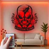 Insegna in Metallo con Teschio per Lineman | Arte da Parete LED Personalizzata per Elettricista | Decorazione per Man Cave e Insegna per Laboratorio | Regalo per Lui