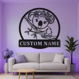 Cartel LED de koala personalizado | Decoración floral de nombre de bebé | Arte mural iluminado para guarderías