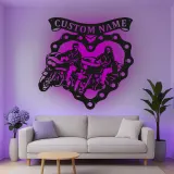 Personalisierte LED-beleuchtete Metall-Wandkunst für Motorradpaare – Biker Geschenk für Ihn oder Sie, Garagen- oder Man Cave Dekor