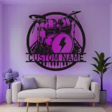 Personalisierte LED-Metall-Wandkunst mit Drumset – Musiker-Geschenk für Musikstudio oder Bandraum
