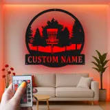 Insegna in metallo personalizzata con LED a forma di cestino per disc golf - Regalo per appassionati di disc golf - Decorazione per sala giochi 3