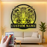 Personalisierte Tigerkopf LED-Leuchte | Florale Metall-Wandkunst | Dschungel-Kinderzimmer Dekoration | Individuelles Geschenk für Tierliebhaber