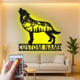 Custom Wolf Mountain Scene Led Light Metal Wall Art Personalized Gift for Nature Lovers Rustic Cabin Decor 2