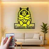 Insegna in metallo personalizzata con gattino soffice e LED per amanti degli animali, regalo per il soggiorno
