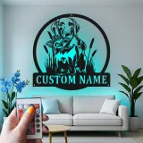 Panneau de chasse personnalisé Labrador Retriever | Décoration murale en métal rétroéclairée pour chasseurs | Décor de chasse au canard personnalisé