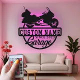 Personalized Motorcycle Garage Sign | LED Metal Wall Art for Man Cave | Custom Biker Dad Gift | Cruiser Bike Decor