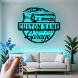 Panneau de garage LED personnalisé | Décoration murale en métal personnalisée | Décor automobile | Cadeau pour mécanicien