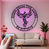 Panneau Métallique LED Phoenix Éveillé | Décoration Murale Personnalisée pour Logo d'Entreprise | Décor Inspirant pour Bureau et Studio