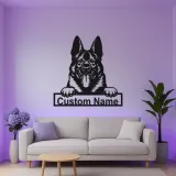 Insegna LED personalizzata con Pastore Tedesco | Arte da parete con nome del cane | Decorazione in metallo retroilluminata per ingresso | Regalo per amanti dei cani