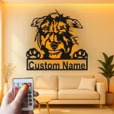 Custom Terrier Dog Led Light Metal Wall Art Personalized Pet Parent Gift Living Room Dog Decor