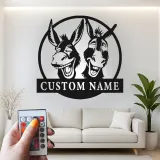Insegna in metallo LED Donkey Duo personalizzata regalo per amanti degli animali decorazione rustica