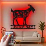 Custom Goat LED Metal Sign | Floral Farmhouse Wall Art | Personalized Animal Lover Gift & Ranch Decor