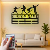 Custom Fencing Metal Wall Art | Personalized LED Name Sign for Athlete | Fencer Gift & Sports Team Decor