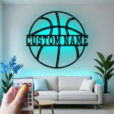 Personalisierte Basketball LED-Beleuchtung Metall-Wandkunst Sportgeschenk für Athleten