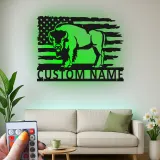 Décoration murale en métal LED personnalisée avec un bison et le drapeau américain - Cadeau patriotique pour lui, décoration rustique pour un homme