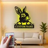 Personalized LED Rabbit Metal Sign | Custom Bunny Silhouette Wall Art | Pet Lover Gift | Modern Nursery Decor