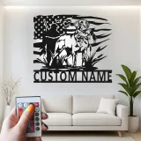 Insegna LED Personalizzata con Cacciatore e Cane da Caccia | Arte Personalizzata con Labrador Retriever | Regalo Patriottico per Cacciatori | Decorazione con Bandiera Americana