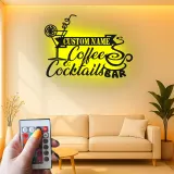 Décoration murale en métal LED personnalisée Café & Cocktails - Cadeau pour bar à domicile, cuisine ou salon