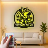German Shepherd LED Metal Wall Art | Custom American Flag Sign | Patriotic Dog Owner Gift | Personalized Pet Decor