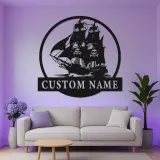 Insegna LED Nave Pirata | Arte Murale Nautica con Nome Personalizzato | Decorazione Man Cave e Regalo per Marinai