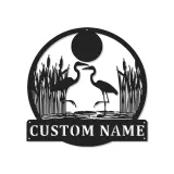 Arte murale in metallo con Airone e luci LED | Insegna personalizzata con nome per casa al lago | Regalo personalizzato per amanti degli uccelli | Decorazione di fauna selvatica per patio
