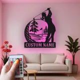 Personalized Golfer LED Sign | Custom Metal Wall Art for Her | Clubhouse & Home Bar Decor | Golf Gift