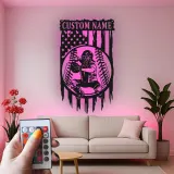 Insegna in metallo personalizzata con luce LED per catcher di baseball - Regalo personalizzato per appassionati di baseball e decorazione per stanze sportive