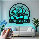 Cartel de metal LED personalizado de Bisonte y Montaña, regalo para amantes de la naturaleza, decoración rústica de cabaña