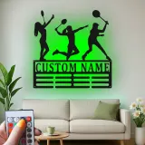 Insegna in metallo personalizzata con luce LED per giocatori di tennis - Regalo per amanti del tennis e decorazione per sale giochi