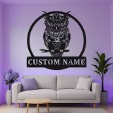 Insegna personalizzata con gufo reale | Arte murale LED in metallo | Decorazione wildlife personalizzata per casa o baita | Regalo per amanti degli uccelli