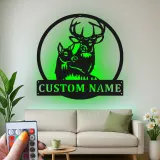 Insegna in metallo personalizzata con luce LED per famiglia di cervi - Regalo personalizzato per amanti della natura, decorazione per cabin rustica