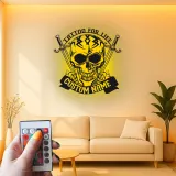 Personalized Skull & Swords LED Sign | Custom Tattoo Metal Wall Art | Gothic Home & Studio Decor | Unique Backlit Name Plaque