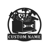 Insegna LED Toolbox Personalizzata | Arte Murale in Metallo Personalizzata | Decorazione per Laboratorio e Garage | Regalo per Falegname o Artigiano