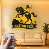 Décoration murale en métal personnalisée de cowboy sur cheval avec rétroéclairage - Cadeau western pour lui - Décor de ranch rustique