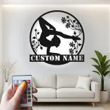 Arte murale LED in metallo per ginnastica | Insegna personalizzata con nome per cameretta ragazza | Decor floreale per ginnasta