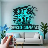 Custom Military Eagle Led Light Metal Wall Art Personalized Patriotic Gift for Veterans Man Cave or Office Decor